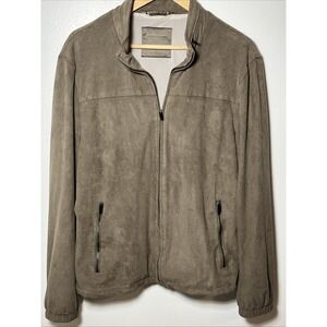 Zara Man Perforated Faux‎ Suede Full Zip Jacket Taupe Brown XL